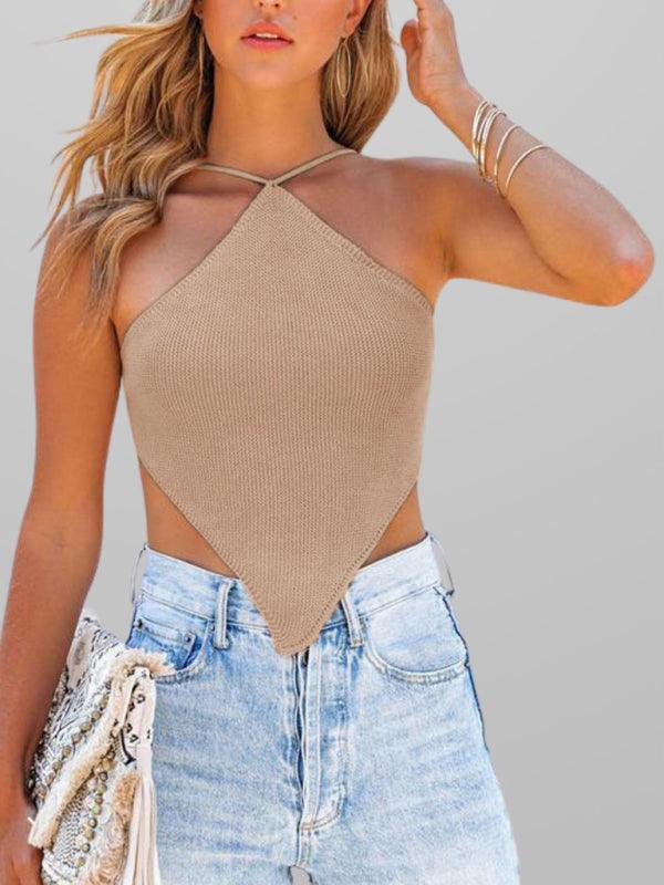 sexy knitted vest backless strappy crop top - 808Lush