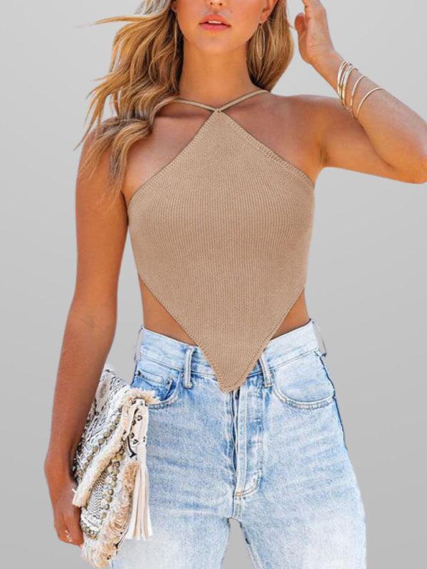 sexy knitted vest backless strappy crop top - 808Lush