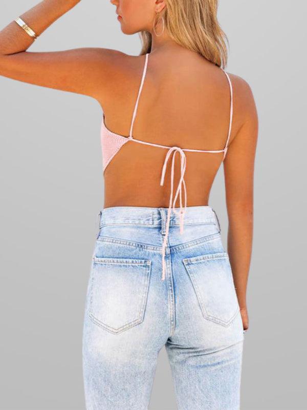 sexy knitted vest backless strappy crop top - 808Lush