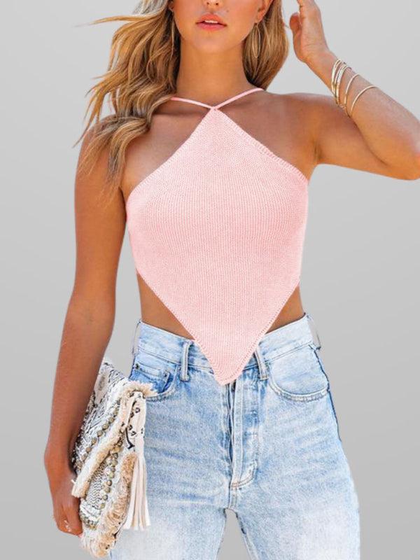 sexy knitted vest backless strappy crop top - 808Lush