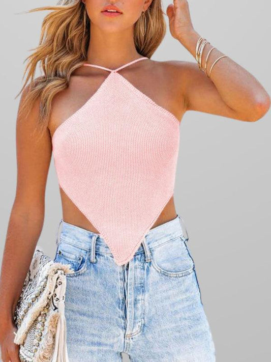 sexy knitted vest backless strappy crop top - 808Lush