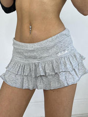 Sexy cuffed low-waist small letter embroidered ruffle skirt sweet hottie sports cake culottes - 808Lush