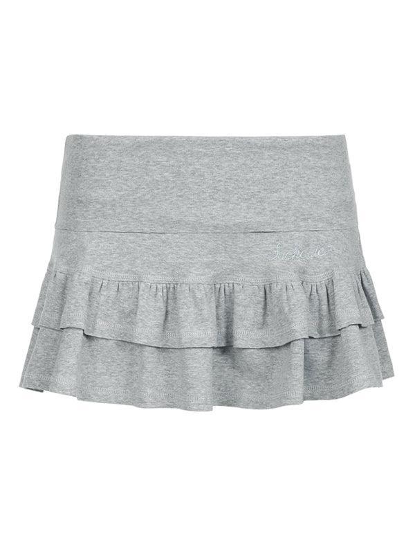 Sexy cuffed low-waist small letter embroidered ruffle skirt sweet hottie sports cake culottes - 808Lush