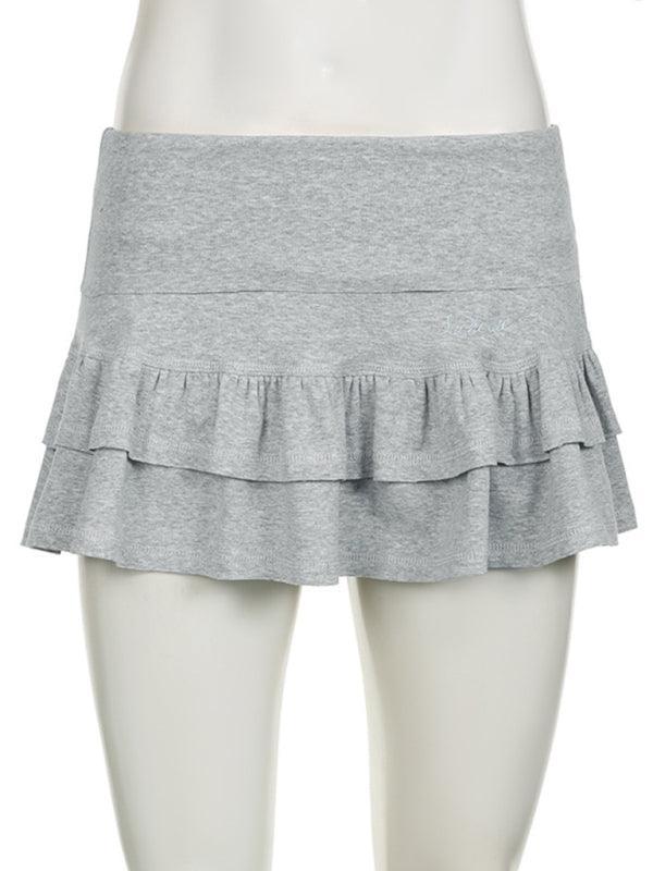 Sexy cuffed low-waist small letter embroidered ruffle skirt sweet hottie sports cake culottes - 808Lush