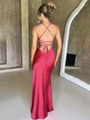 Women's V-neck satin slit sexy backless long dress - 808Lush