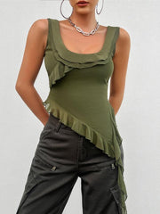 Women's casual sleeveless U-neck mesh top - 808Lush