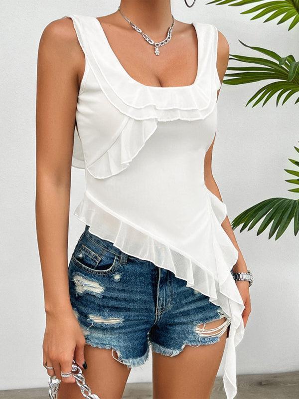 Women's casual sleeveless U-neck mesh top - 808Lush