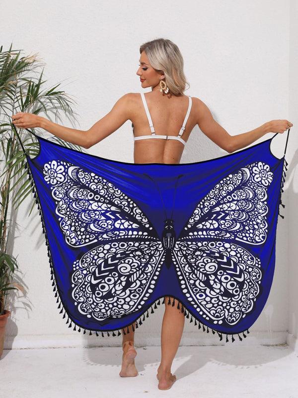 holiday style butterfly print suspender strappy backless beach cover up - 808Lush