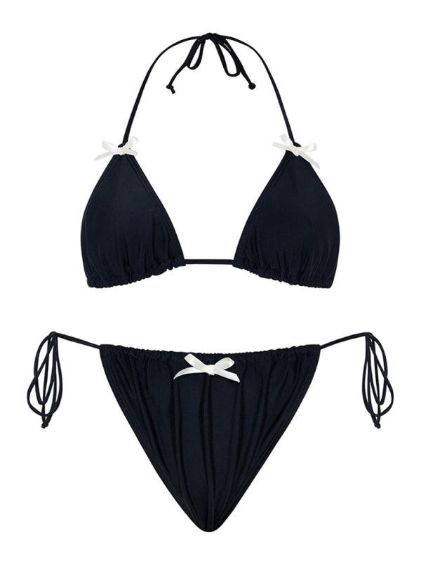 Sexy solid color bikini swimsuit bow tie biniki swimsuit - 808Lush