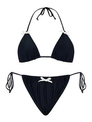 Sexy solid color bikini swimsuit bow tie biniki swimsuit - 808Lush