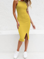 Women's Vest Slim Long Knitted Slit Dress - 808Lush