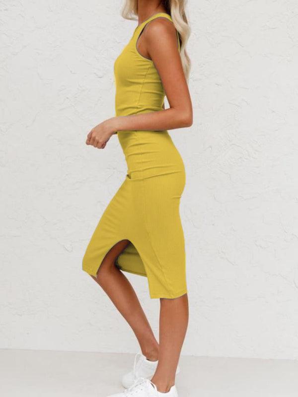 Women's Vest Slim Long Knitted Slit Dress - 808Lush