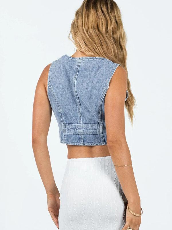 women's V-neck denim hot vest - 808Lush