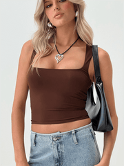 Sexy Hot Girl Square Neck Slim Fit Sleeveless top - 808Lush