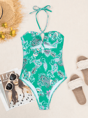 one-piece swimsuit halterneck lace-up swimsuit - 808Lush