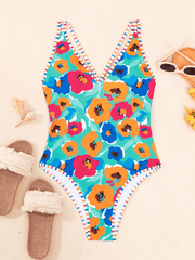 bikini printed one piece swimsuit with hollow back - 808Lush