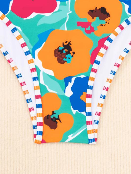 bikini printed one piece swimsuit with hollow back - 808Lush