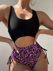 leopard print U-shaped sexy strappy one-piece swimsuit - 808Lush