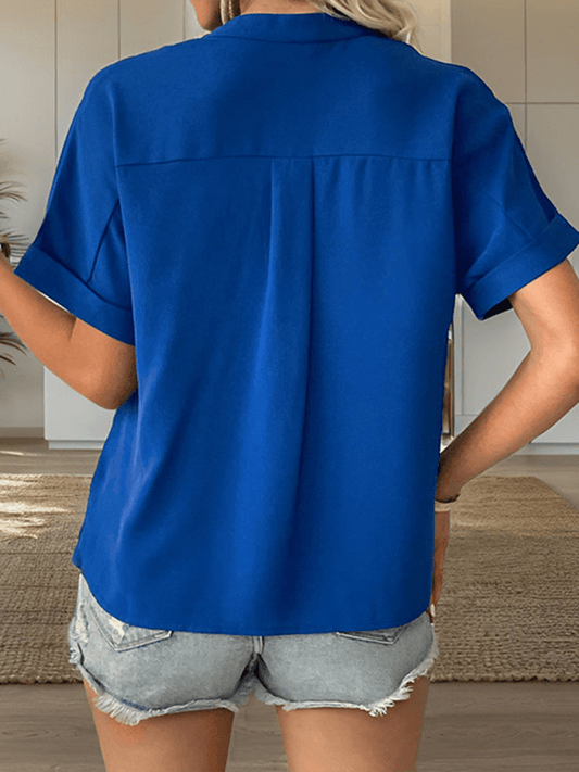 Women's short sleeve solid color v-neck shirt - 808Lush