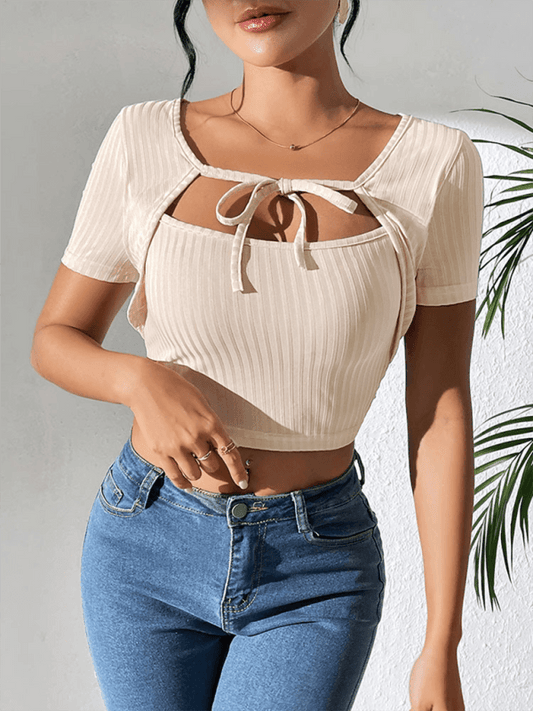 Women's Casual Simple Ribbed Fake Two-piece Set Strappy Square Neck Top