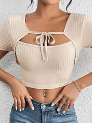 Women's Casual Simple Ribbed Fake Two-piece Set Strappy Square Neck Top