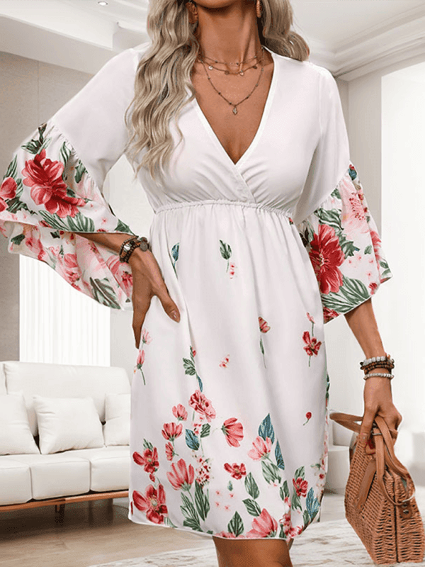 Women's ethnic style three-quarter sleeve printed dress - 808Lush