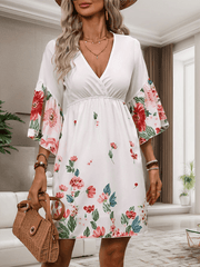 Women's ethnic style three-quarter sleeve printed dress - 808Lush