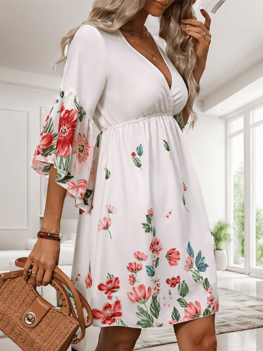 Women's ethnic style three-quarter sleeve printed dress - 808Lush