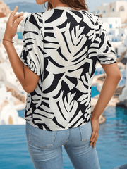 short-sleeved pullover V-neck printed shirt - 808Lush