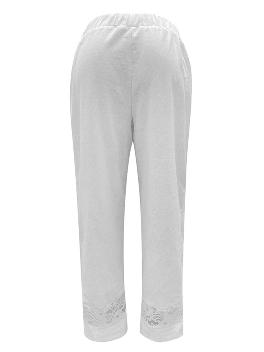 Lace Spliced Button Elastic Waist Women's Casual Pants - 808Lush