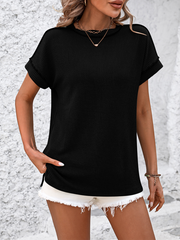 round neck outer seam twisted strip short-sleeved loose T-shirt