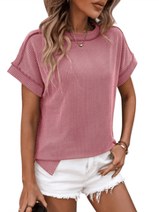 round neck outer seam twisted strip short-sleeved loose T-shirt