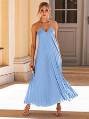 A-hem pleated beach vacation long dress - 808Lush