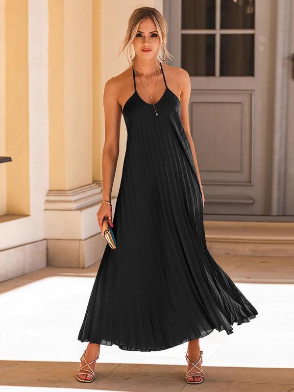 A-hem pleated beach vacation long dress - 808Lush