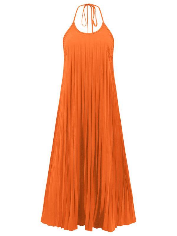 A-hem pleated beach vacation long dress - 808Lush