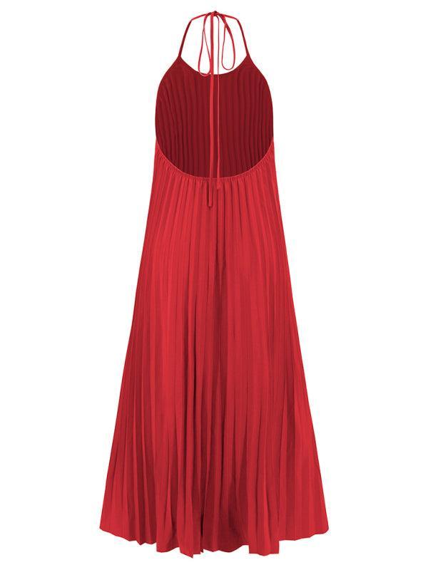 A-hem pleated beach vacation long dress - 808Lush