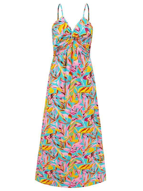 v-neck printed elegant A-line long dress - 808Lush