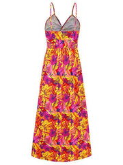 v-neck printed elegant A-line long dress - 808Lush