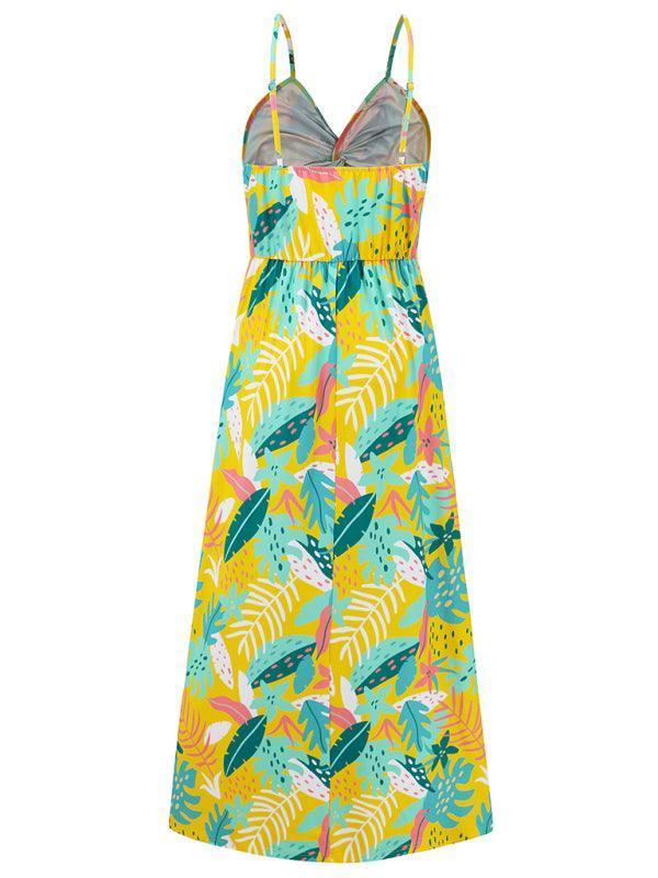 v-neck printed elegant A-line long dress - 808Lush