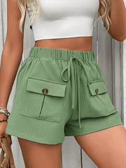 double pocket casual elastic waist tie shorts - 808Lush