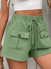 double pocket casual elastic waist tie shorts - 808Lush