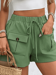 double pocket casual elastic waist tie shorts - 808Lush