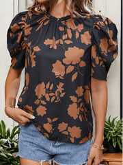 printed round neck, horseshoe sleeves and elegant shirt - 808Lush