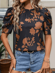 printed round neck, horseshoe sleeves and elegant shirt - 808Lush