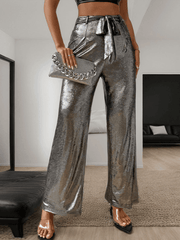 y2k style metallic straight pants - 808Lush