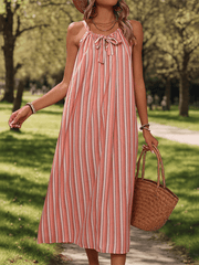 holiday striped loose suspender dress - 808Lush