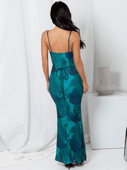 sexy backless strappy slim printed dress - 808Lush