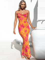 sexy backless strappy slim printed dress - 808Lush