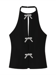 Women's Bow Decorated Halter Neck Vest Top - 808Lush