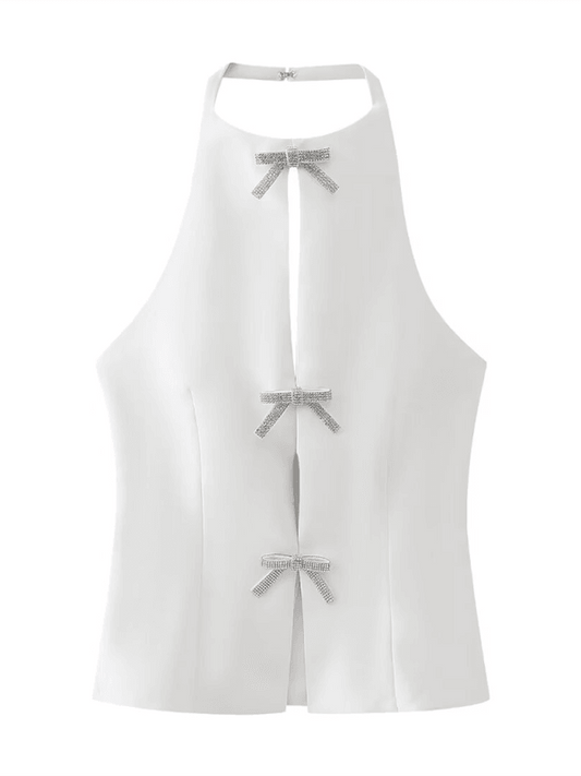 Women's Bow Decorated Halter Neck Vest Top - 808Lush